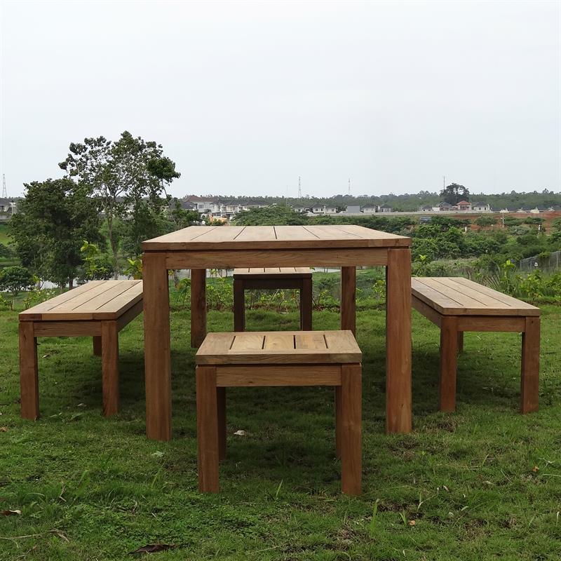 Banc de jardin Dusun sans dossier 150 cm teck recyclé