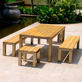 Zilart Beistelltisch/Hocker 50 x 50 x 45 cm -  Teak GRADE A NATUR gebürstet + Edelstahlgestell