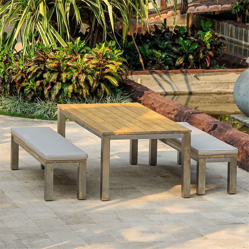 Zilart garden bench without backrest 190x45 cm - Teak GRADE A NATURAL brushed + stainless steel frame