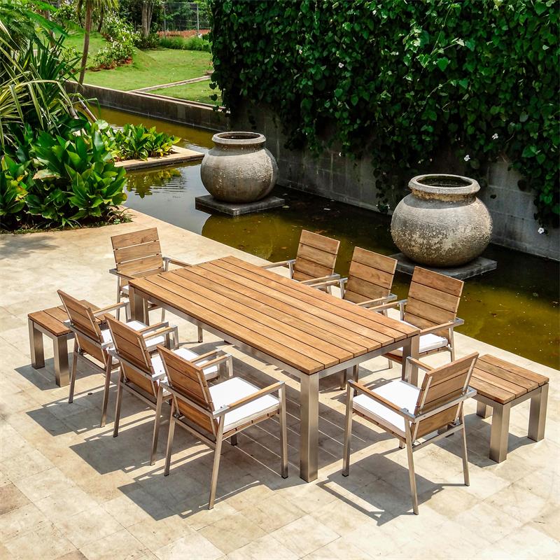 Zilart stacking chair set Teak Natural 210 consisting of Zilart dining table 210 x 100 and Zilart stacking chairs