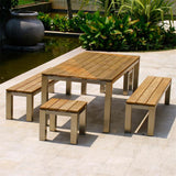 Ensemble de bancs Zilart Vintage 210/2/2 composé d'une table à manger Zilart 210 x 100 avec 2 bancs de jardin et 2 tables d'appoint/tabourets