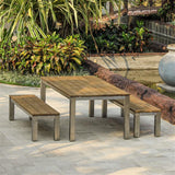 Zilart bench set Teak Natural 210/2 consisting of dining table 210 x 100 and 2 garden benches without backrest 190x45