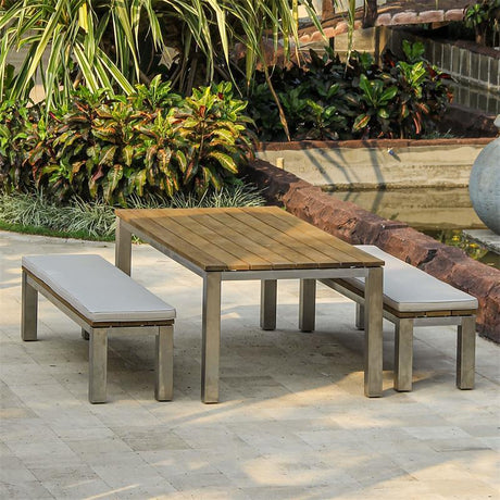 Zilart Bank Set Teak Natur 210/2/2 bestehend aus Zilart Esstisch 210 x 100 mit 2 Gartenbänke und 2 Beistelltischen/Hockern