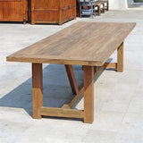 Table à manger vigneronne 300x100x75 cm en teck recyclé - pieds : 9x9cm, structure : 8x5cm, plateau : 5cm