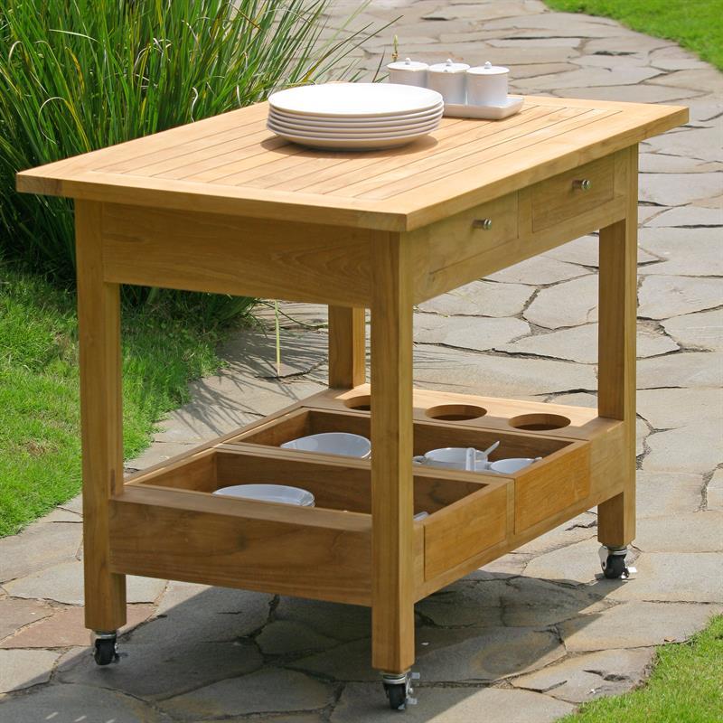 Teak serving trolley 100x65x75 cm matching the Elegance and Moselle tables