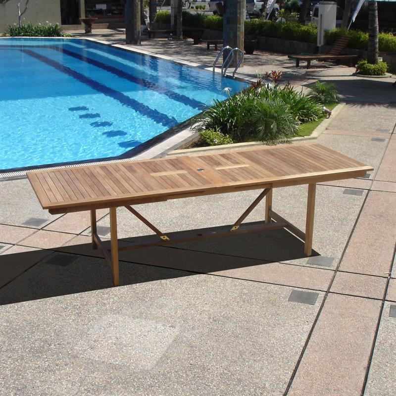 Elegance double extension table 280/235/190x100x76.5cm Certified teak GRADE A + brass fittings