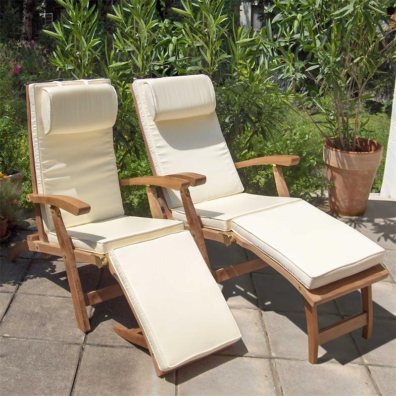 Lot de 2 transats Elegance comprenant des coussins en Sunproof et un oreiller cervical