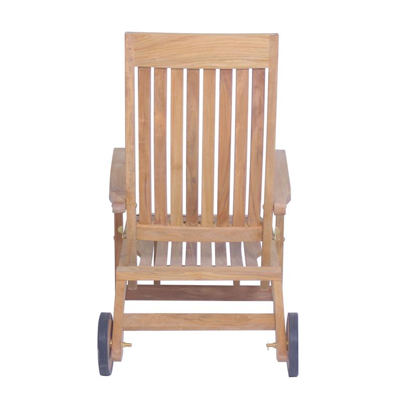 Elegance Deckchair with wheels 154 x 61 x 98 cm Certified teak GRADE A + brass fittings