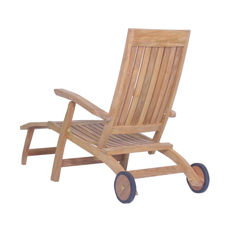 Elegance Deckchair with wheels 154 x 61 x 98 cm Certified teak GRADE A + brass fittings