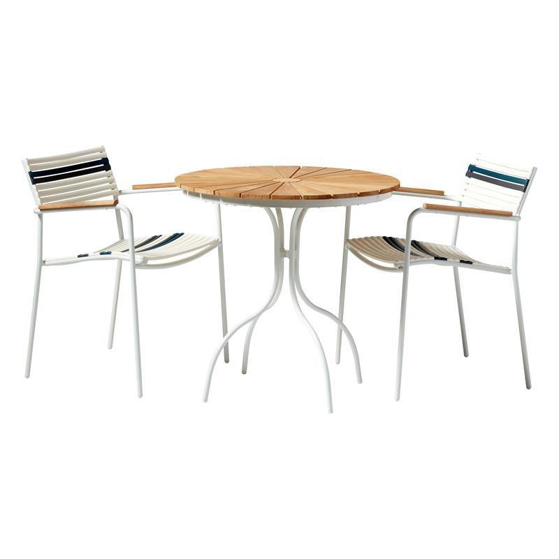 Mood Classic stacking chair white/white+grey/petrol aluminium powder-coated with teak armrests