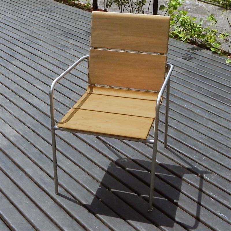 Fides stacking chair set 150 consisting of Fides dining table 150 x 100 and Fides stacking chairs teak with stainless steel