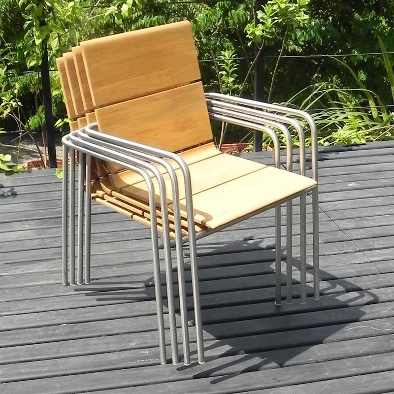 Fides stacking chair teak with stainless steel