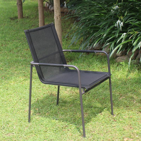 Fides stacking chair powder-coated black stainless steel with Batyline covering