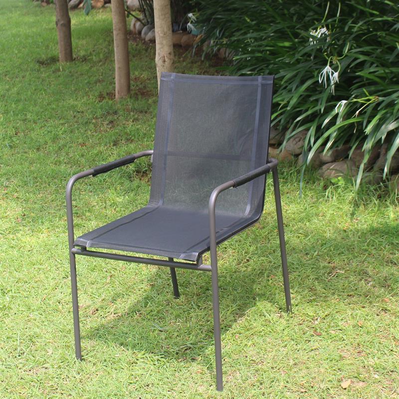 Fides stacking chair powder-coated black stainless steel with Batyline covering