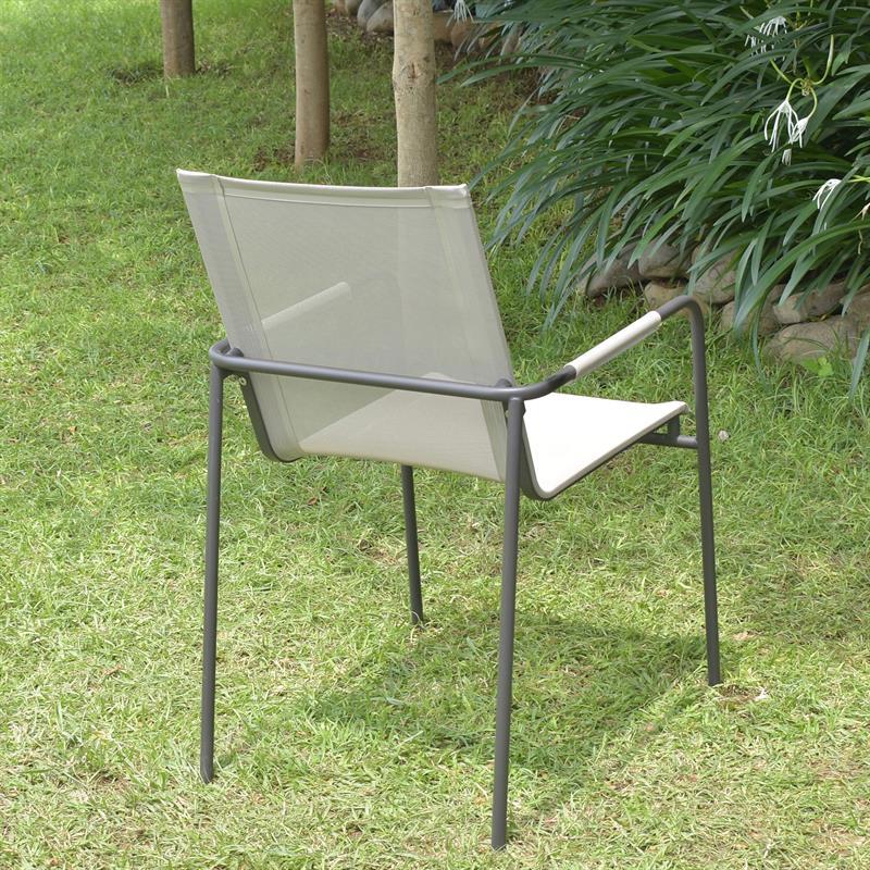 Fides stacking chair powder-coated black stainless steel with Batyline covering