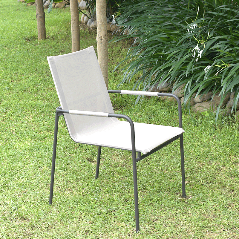 Fides stacking chair powder-coated black stainless steel with Batyline covering