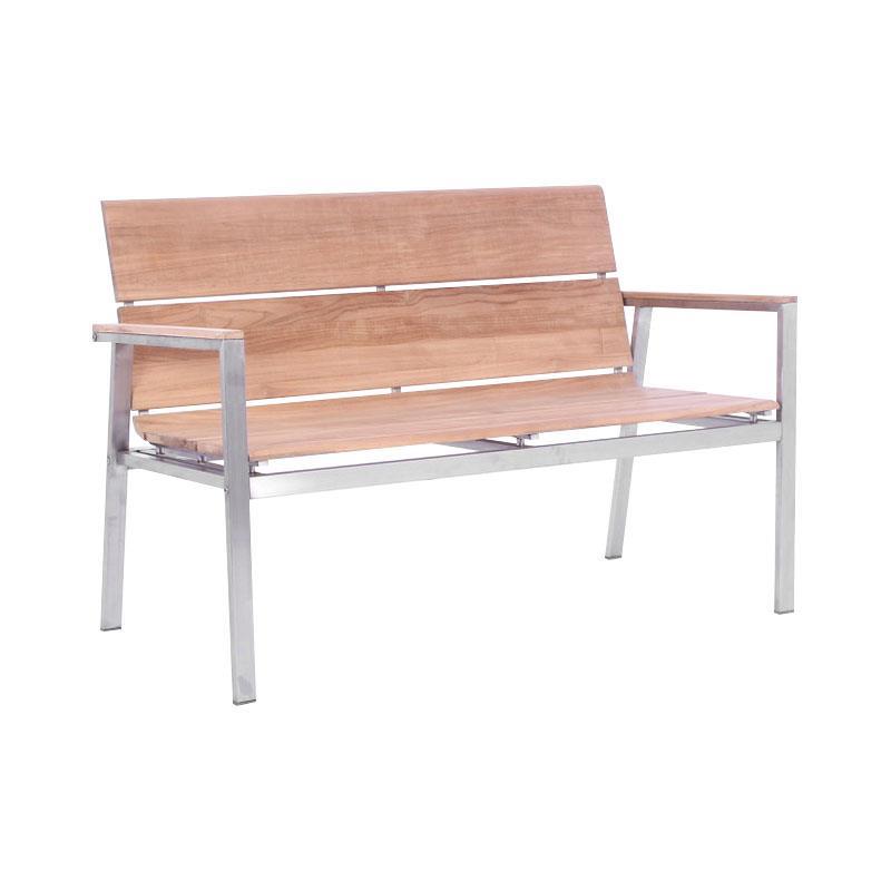 Fides Bank mit Rückenlehne 130 Teak mit Edelstahlgestell  130x63x86,5cm