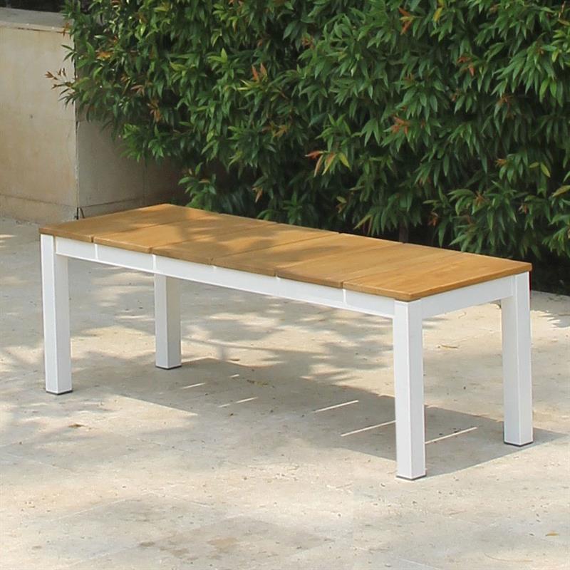 Fides Color Bank Set 150/2 Teak Grade A with aluminum frame consists of 1 table with 2 garden benches