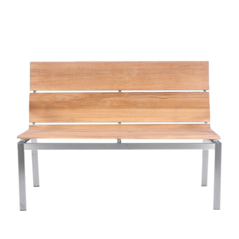 Fides bench with backrest without armrest 122 teak with stainless steel frame 122x63x86.5cm