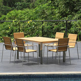 Fides stacking chair set 150 consisting of Fides dining table 150 x 100 and Fides stacking chairs teak with stainless steel