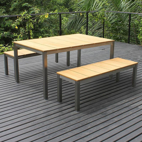 Fides Garden Bench without Backrest 130 x 45cm Vintage Teak with Stainless Steel