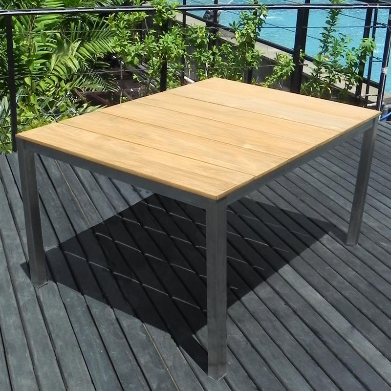 Fides Esstisch 150 x 100 x 75 cm Vintage Teak mit Edelstahlgestell