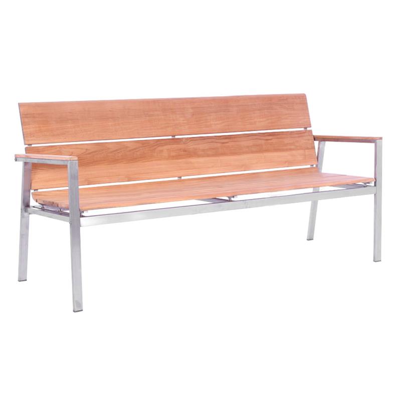 Fides Bank mit Rückenlehne 180 Teak mit Edelstahlgestell  180x63x86,5cm