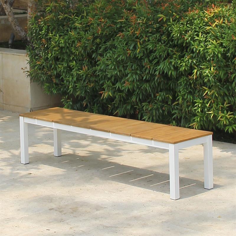 Fides Color Bench Set 200/2/2 Teck Grade A avec structure en aluminium composé de 1 table avec 2 bancs de jardin et 2 tables d'appoint/tabourets