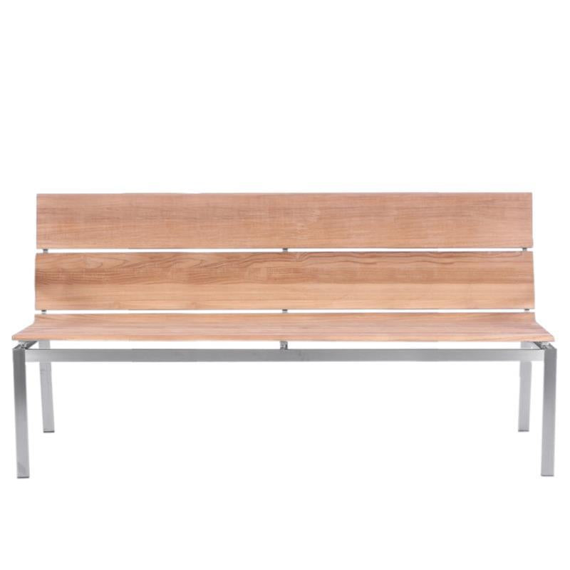 Fides bench with backrest without armrest 172 teak with stainless steel frame 172x63x86.5cm