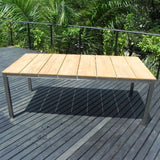 Fides bench set 200/2/2 Teak Grade A with stainless steel frame consisting of Fides dining table 200 x 100 and 2 Fides garden benches without backrest 180 x 45 with 2 Fides stools/side tables 45 x 45