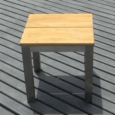 Fides Stool/Side Table 45 x 45 x 45 cm Vintage Teak with Stainless Steel Frame