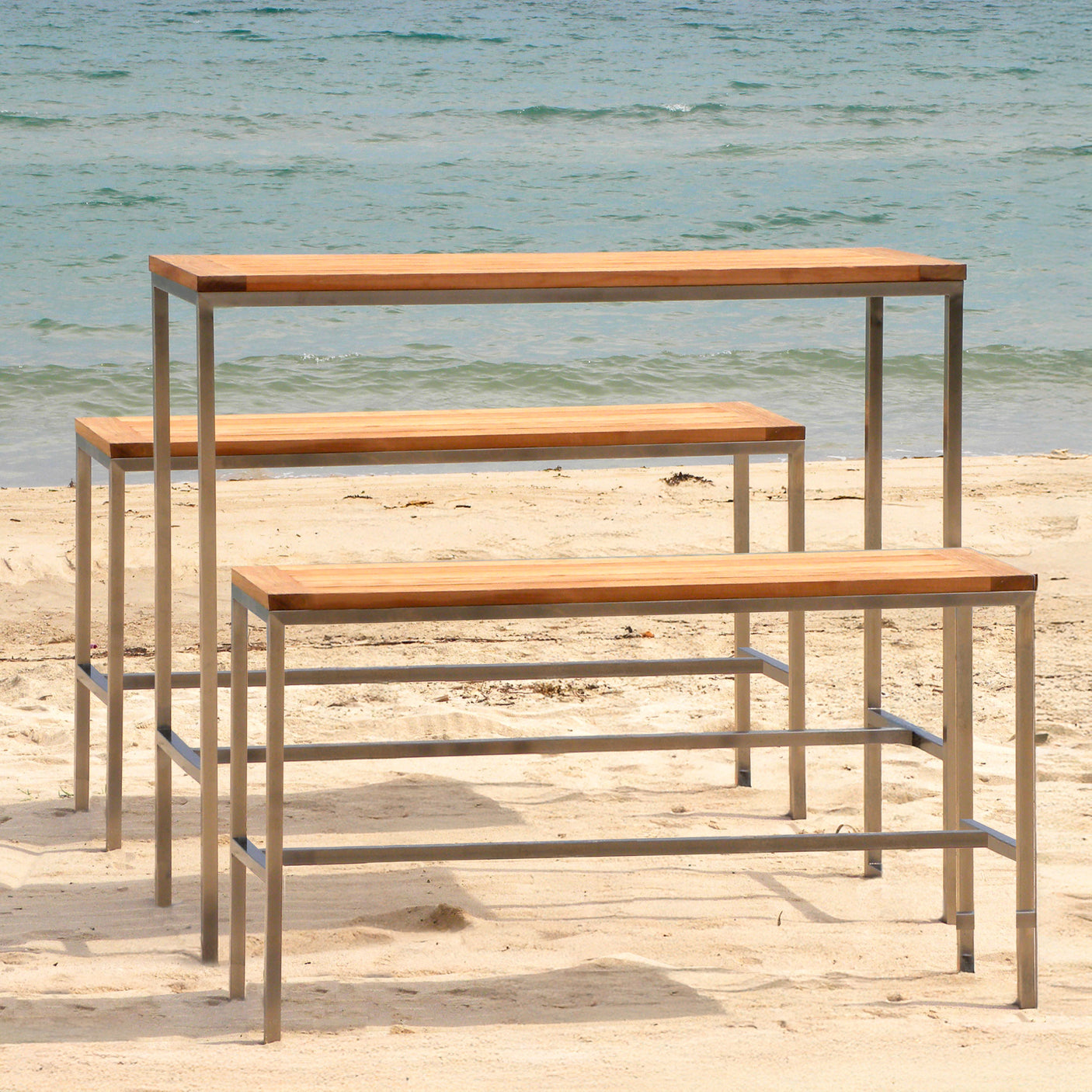 Florence Bar Set 1-2 consisting of Florence Bar Table and 2 Florence Bar Benches Teak Stainless Steel