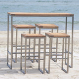 Florence Bar Set 4-0 bestehend aus Florence Bar Tisch und 4 Florence Bar Hockern aus Teak mit Edelstahlgestell