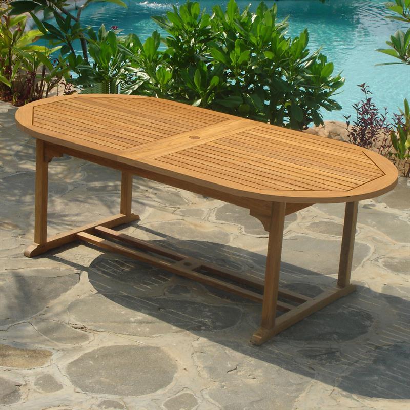 Table à rallonge double Denver 300/260/220x110x75cm - Teck certifié GRADE A + raccords en laiton