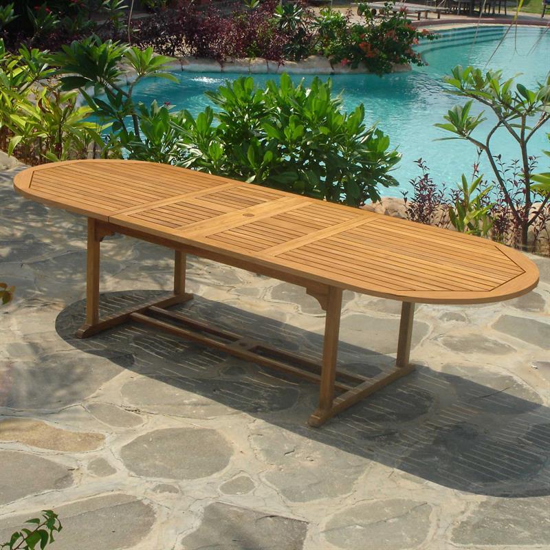 Table à rallonge double Denver 300/260/220x110x75cm - Teck certifié GRADE A + raccords en laiton