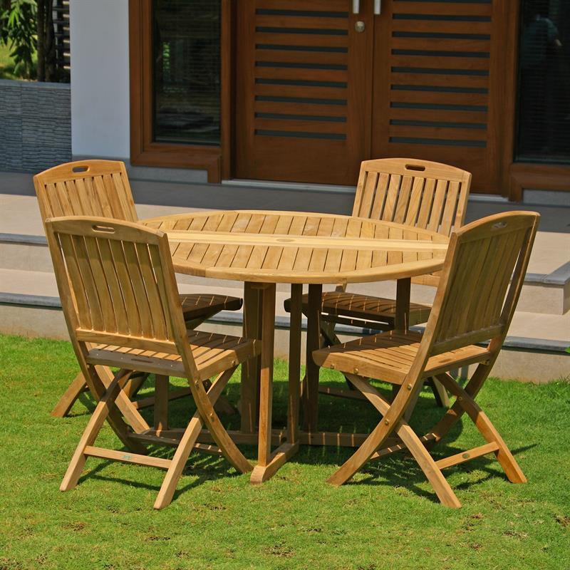 Denver folding table round 120 - Certified teak GRADE A + brass fittings