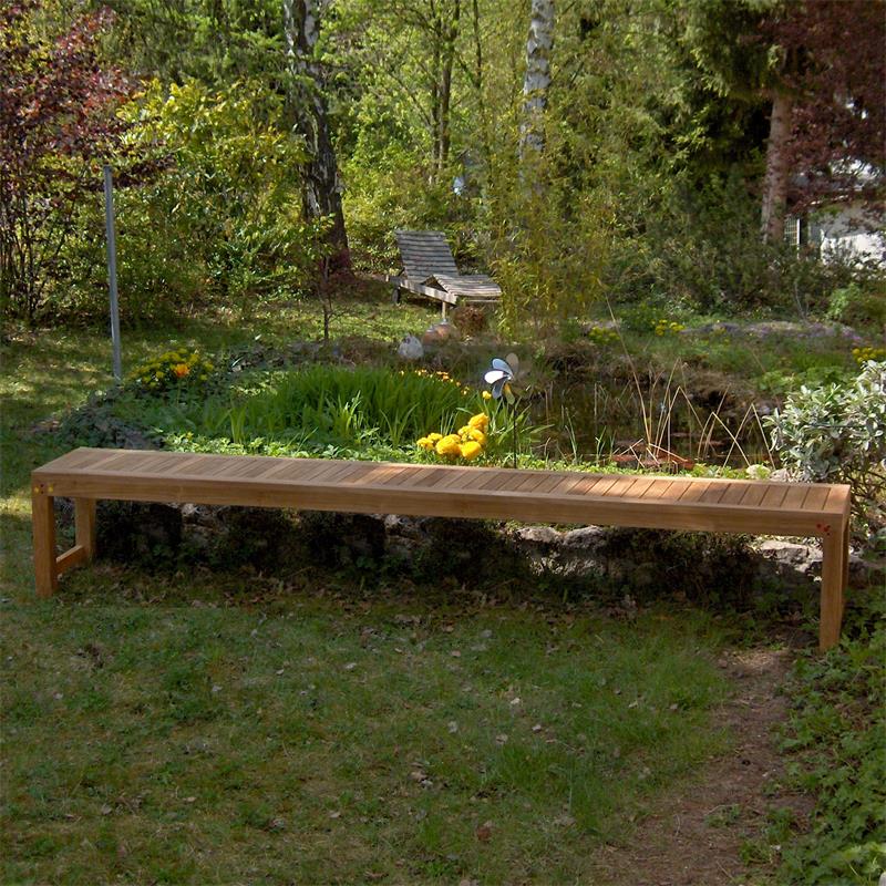 Banc de jardin Hampton sans dossier 240 cm - Teck certifié GRADE A