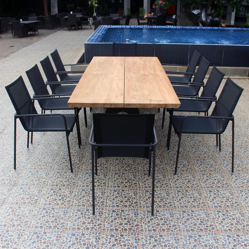 Table Katta Tree Edge 220 x 95-105 x 75 cm en teck avec structure en aluminium anthracite