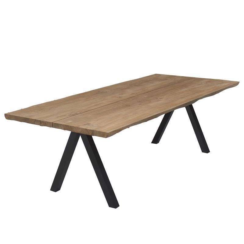 Table Katta Tree Edge 220 x 95-105 x 75 cm en teck avec structure en aluminium anthracite