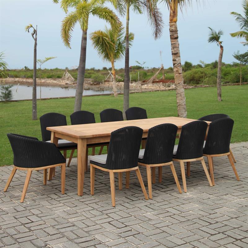 Chaise de table à manger Grace en osier avec pieds en teck