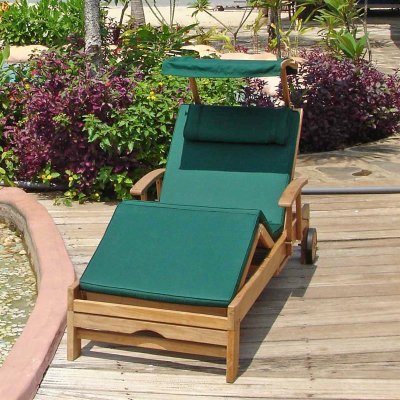 Hampton Deluxe Lounger Set 2 consisting of Hampton Lounger - Certified Teak Grade A + brass fittings, Hampton lounger cushion and sun canopy with covering in Sunproof