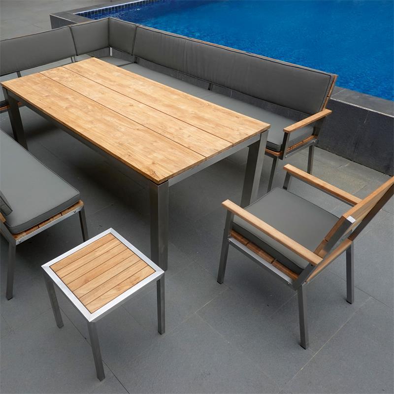 Makan Esstischstuhl Teak gebürstet mit Edelstahlgestell 50x63x90 cm