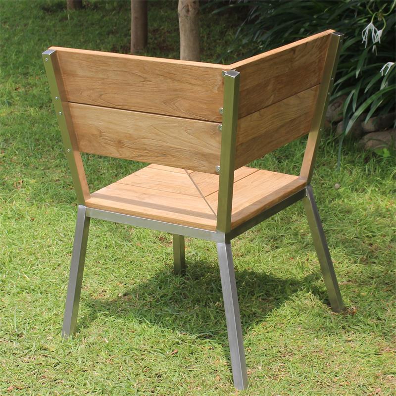 Banc de jardin Makan, module de banc d'angle en teck brossé avec structure en acier inoxydable 63x63x90 cm