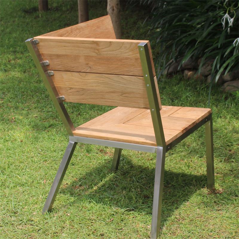 Banc de jardin Makan, module de banc d'angle en teck brossé avec structure en acier inoxydable 63x63x90 cm