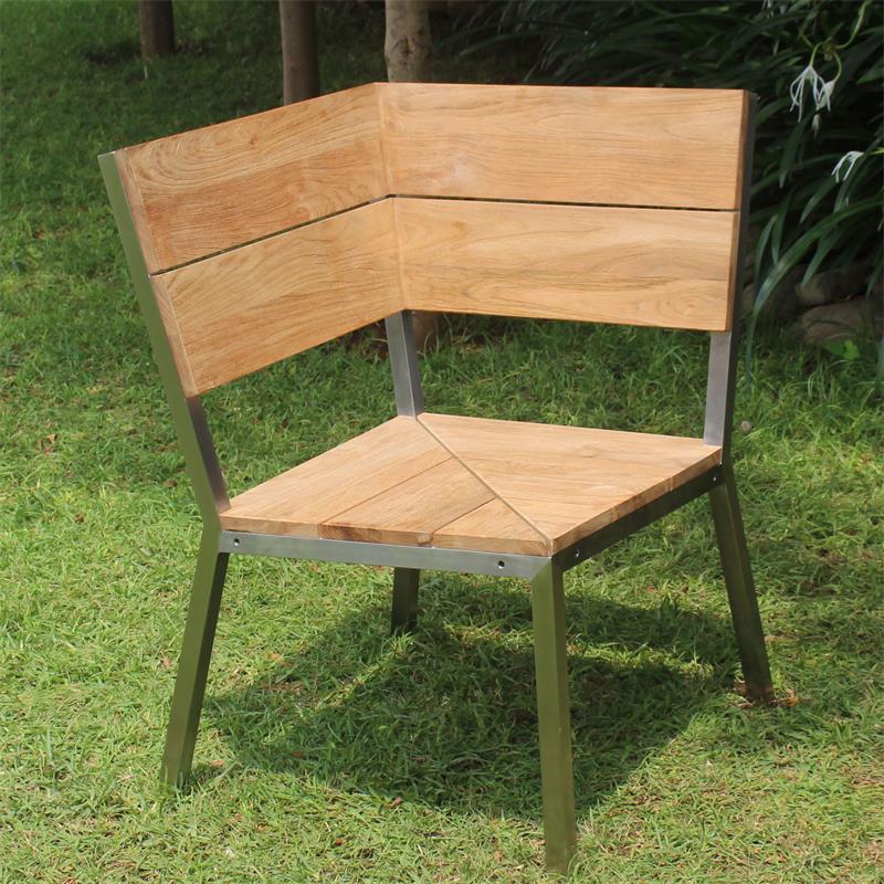 Makan garden bench corner bench module brushed teak with stainless steel frame 63x63x90 cm