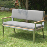 Banc de jardin Makan avec dossier et accoudoir 132 teck brossé avec structure en acier inoxydable 132x63x90 cm