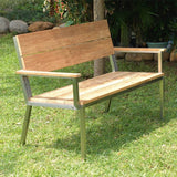 Banc de jardin Makan avec dossier et accoudoir 132 teck brossé avec structure en acier inoxydable 132x63x90 cm