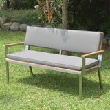 Makan garden bench with back and armrest 152 brushed teak with stainless steel frame 152x63x90 cm