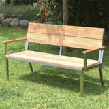 Makan garden bench with back and armrest 152 brushed teak with stainless steel frame 152x63x90 cm