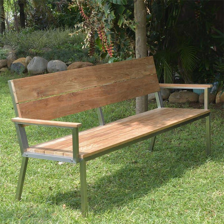 Makan Gartenbank mit Rücken- und Armlehne 192 Teak gebürstet mit Edelstahlgestell 192x63x90 cm